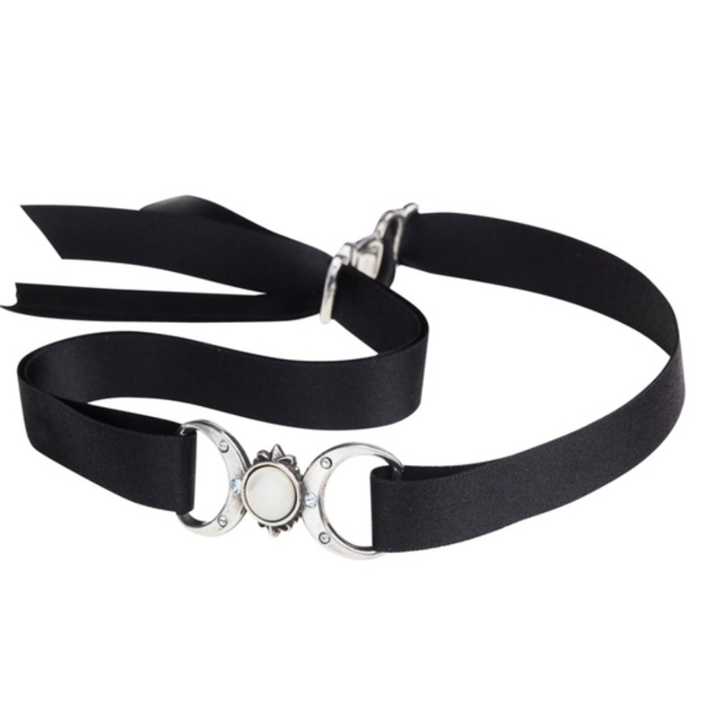 Triple Moon Goddess Velvet Choker Alchemy Gothic Mother Of Pearl Swarovski Uk